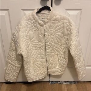 Anthropologie White Quilted Floral Jacket